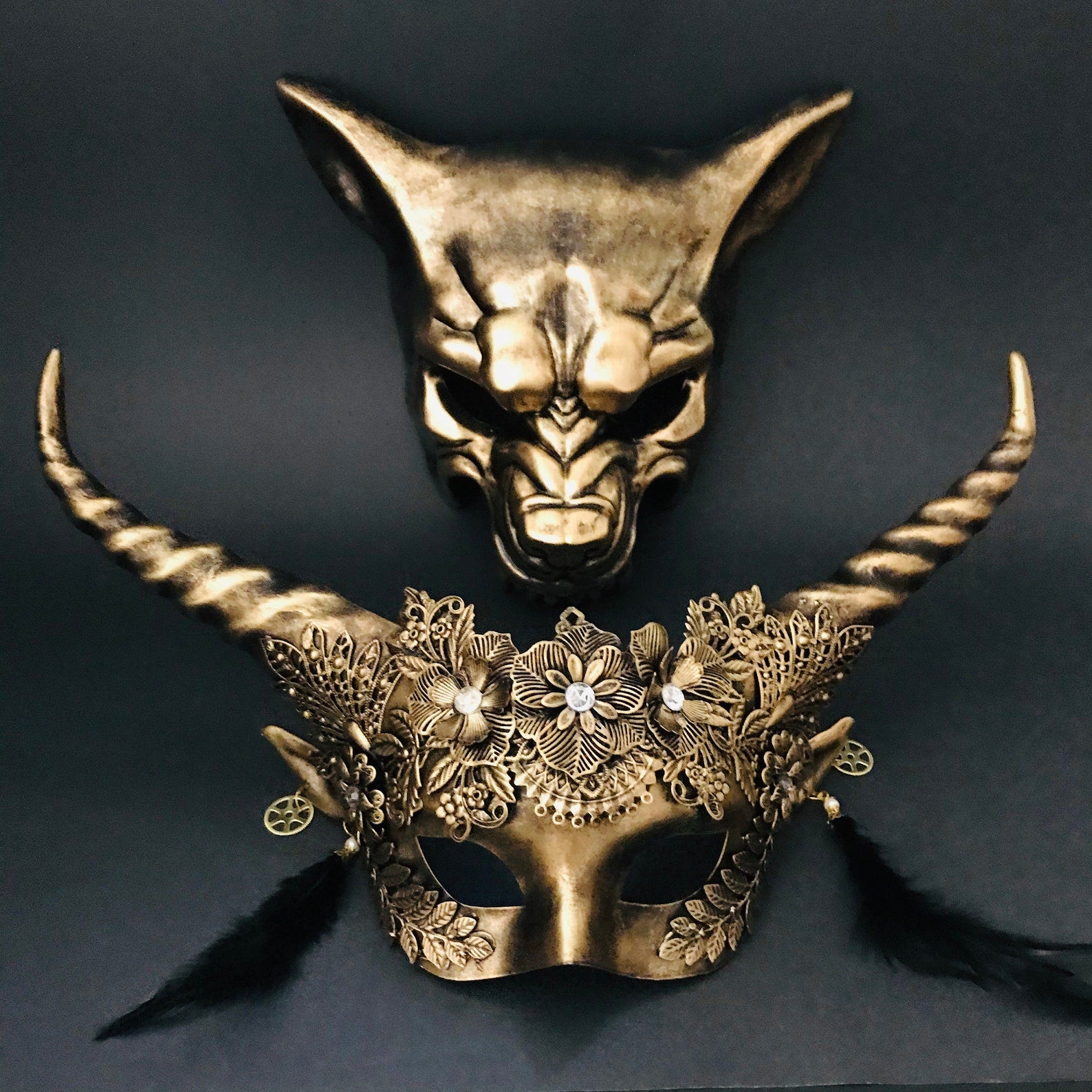 Couples Masquerade Masks Halloween Mythical Gold – Masquerade Store