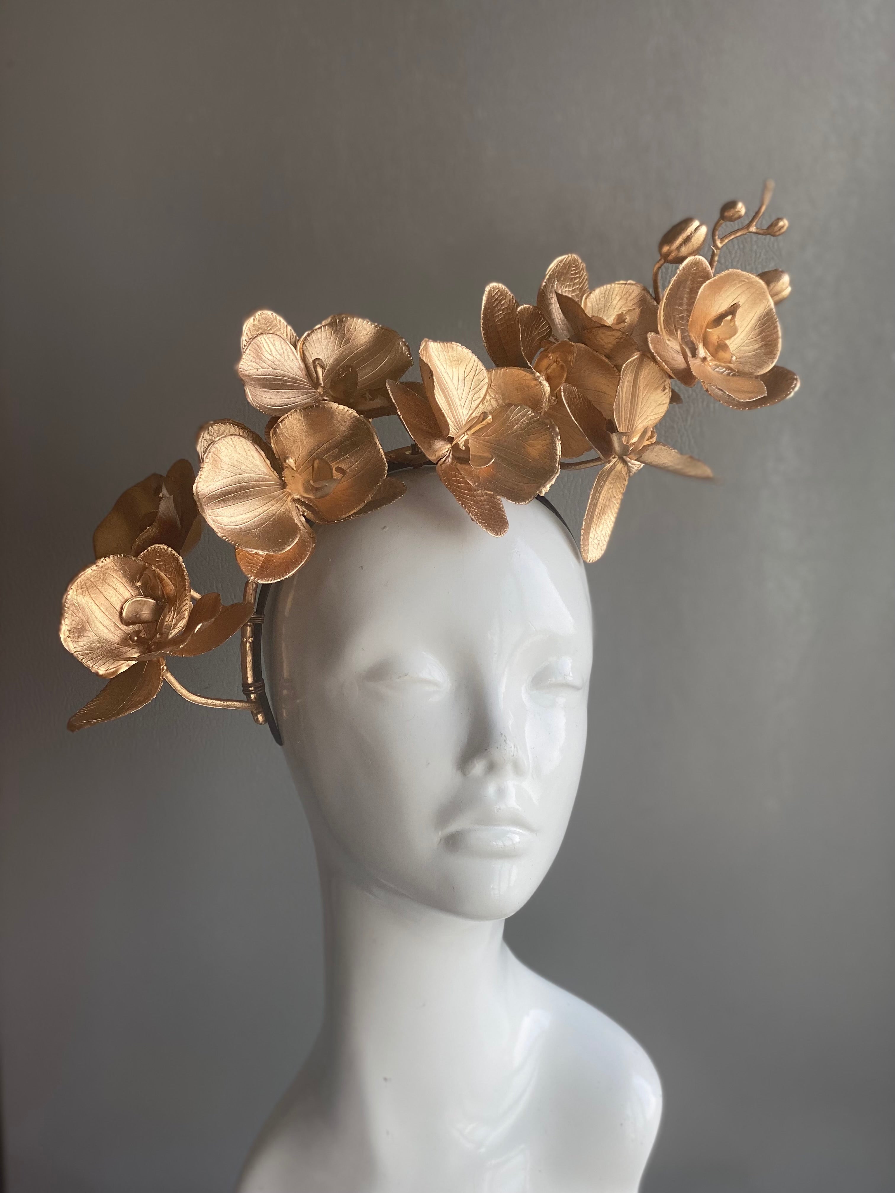 Gold selling Floral headband, Orchid headband, Women Flower Crown Fascinator Hat