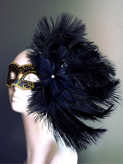 Elegant Black Feather Mask