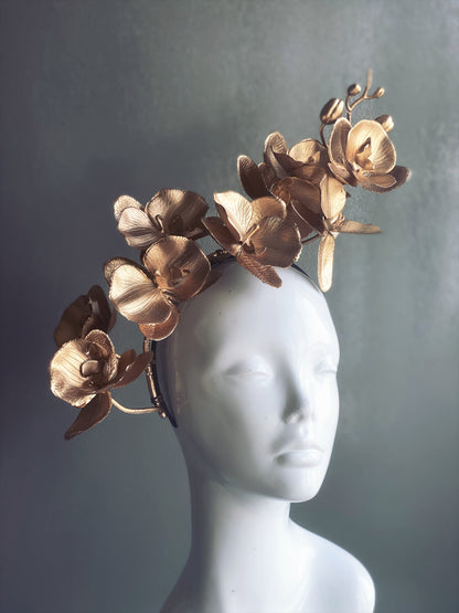 Gold Orchid Fascinator Hat