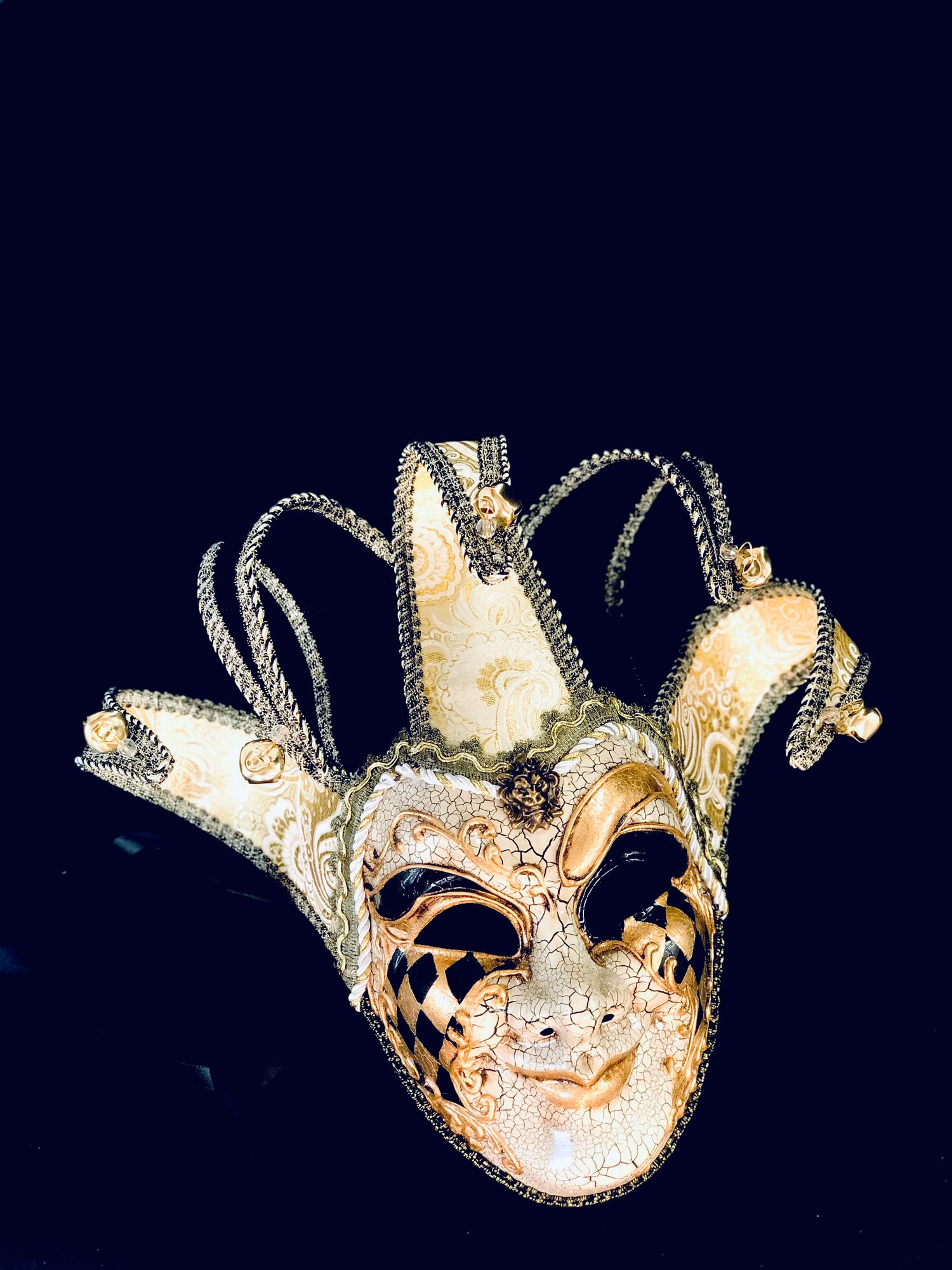 Venetian Jester Mask Pair in Gold and Ivory