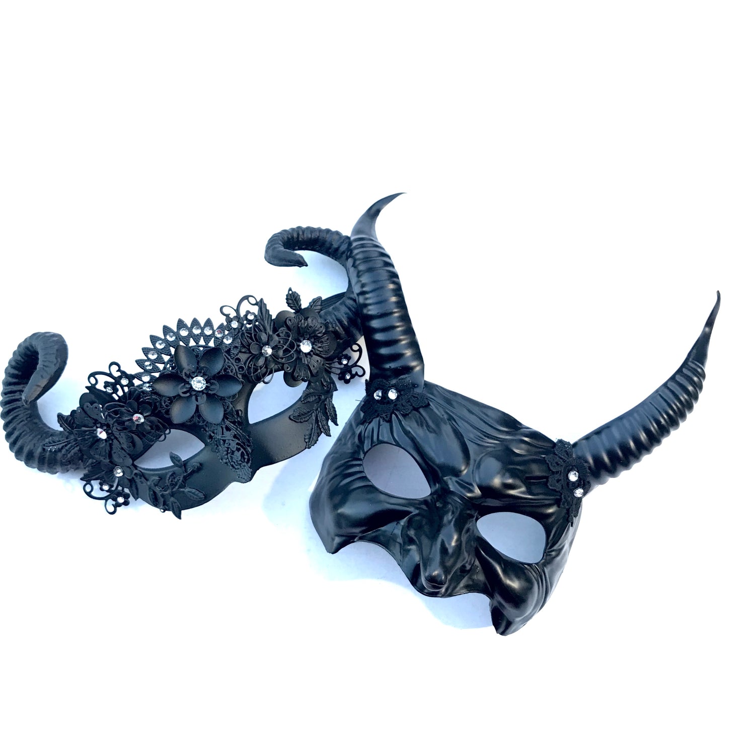 Couples Black Horned Masquerade Masks