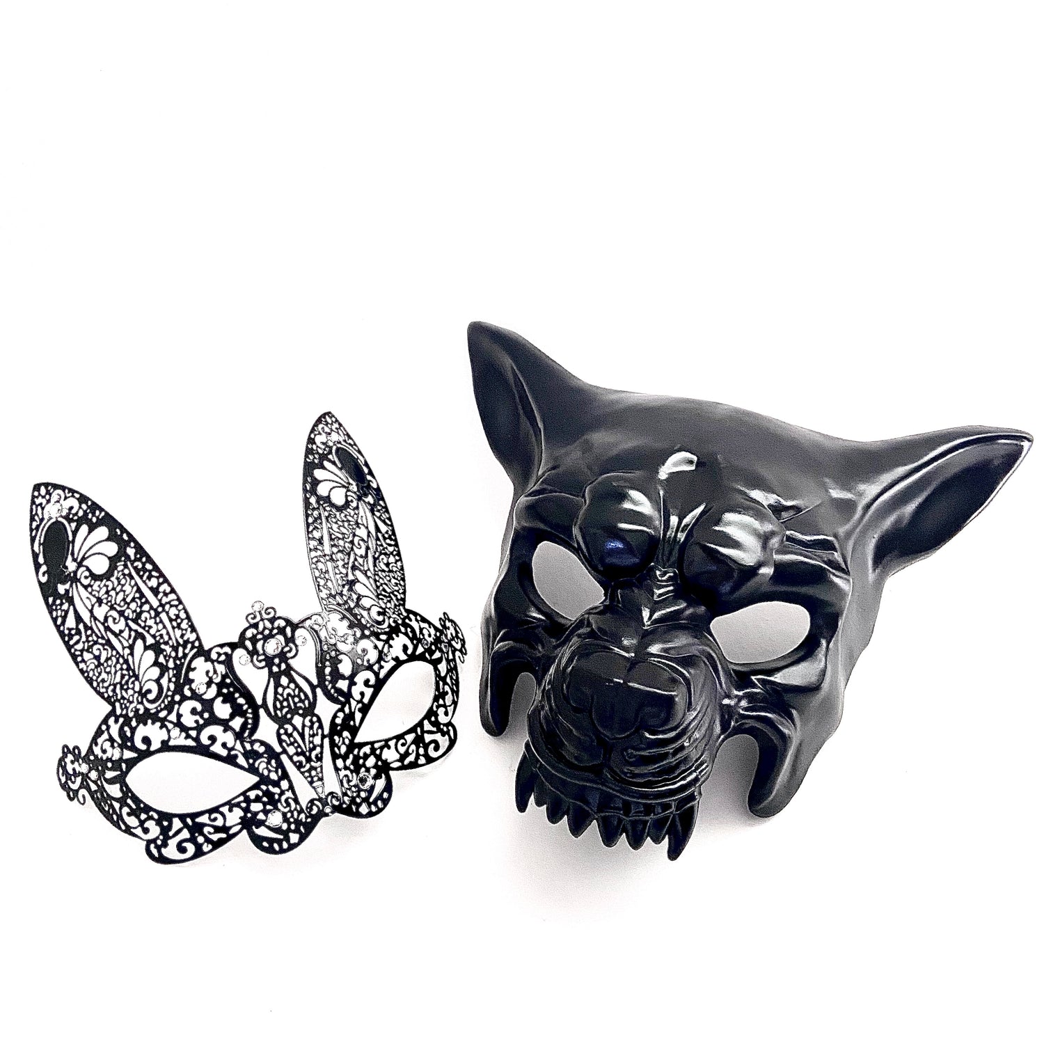 Black Fallen Angel Couples Masquerade Masks