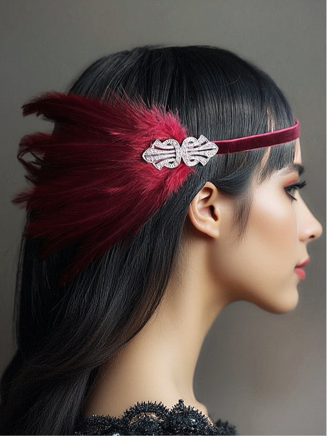 Red Feather and Velvet Headband