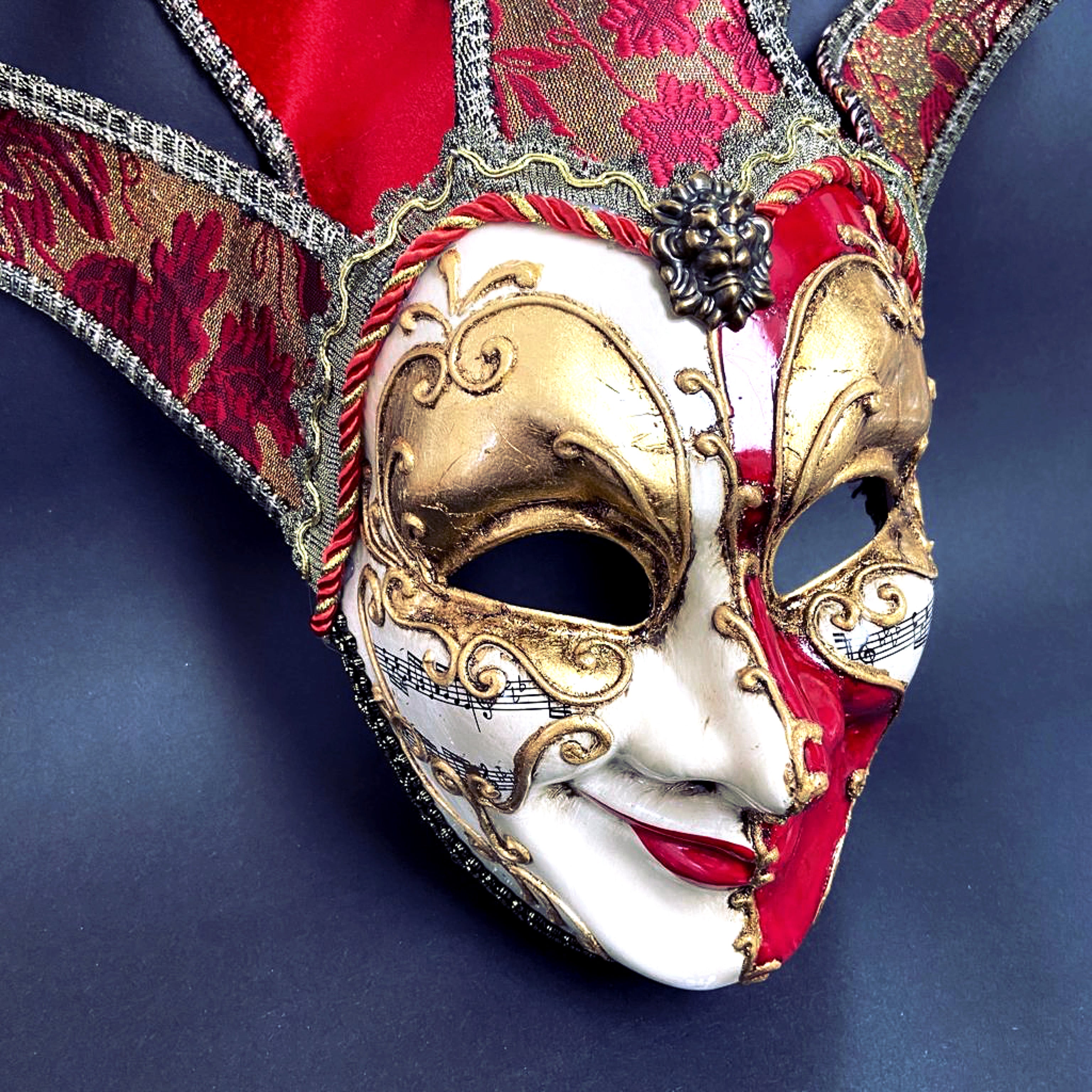 Venetian Jester Mask in Red and Gold