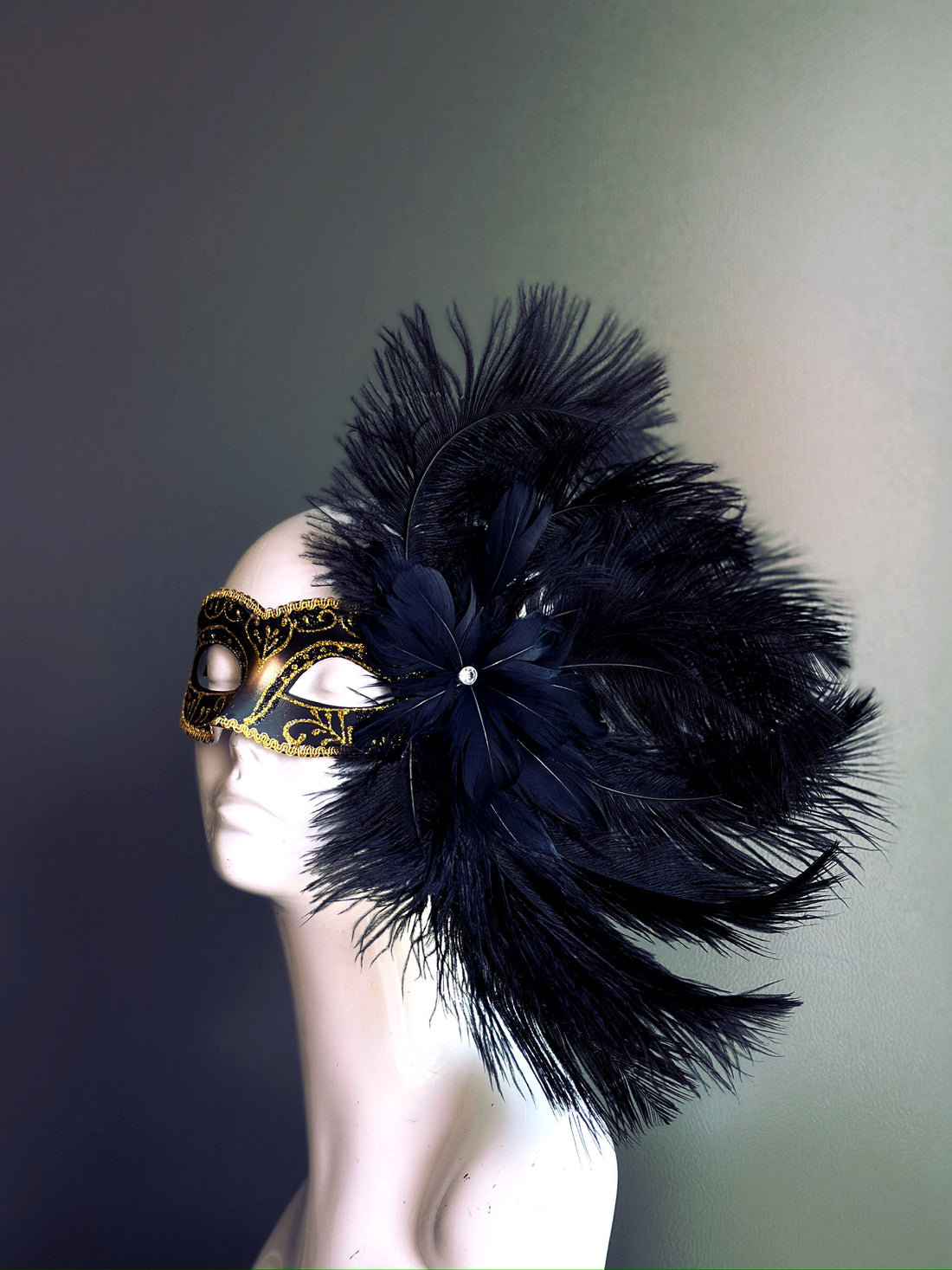 Elegant Black Feather Mask