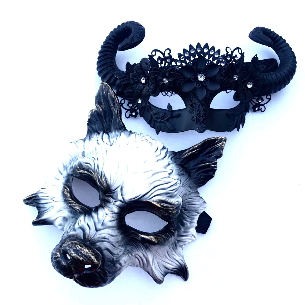 Midnight Enigma Wolf Masquerade Mask Set