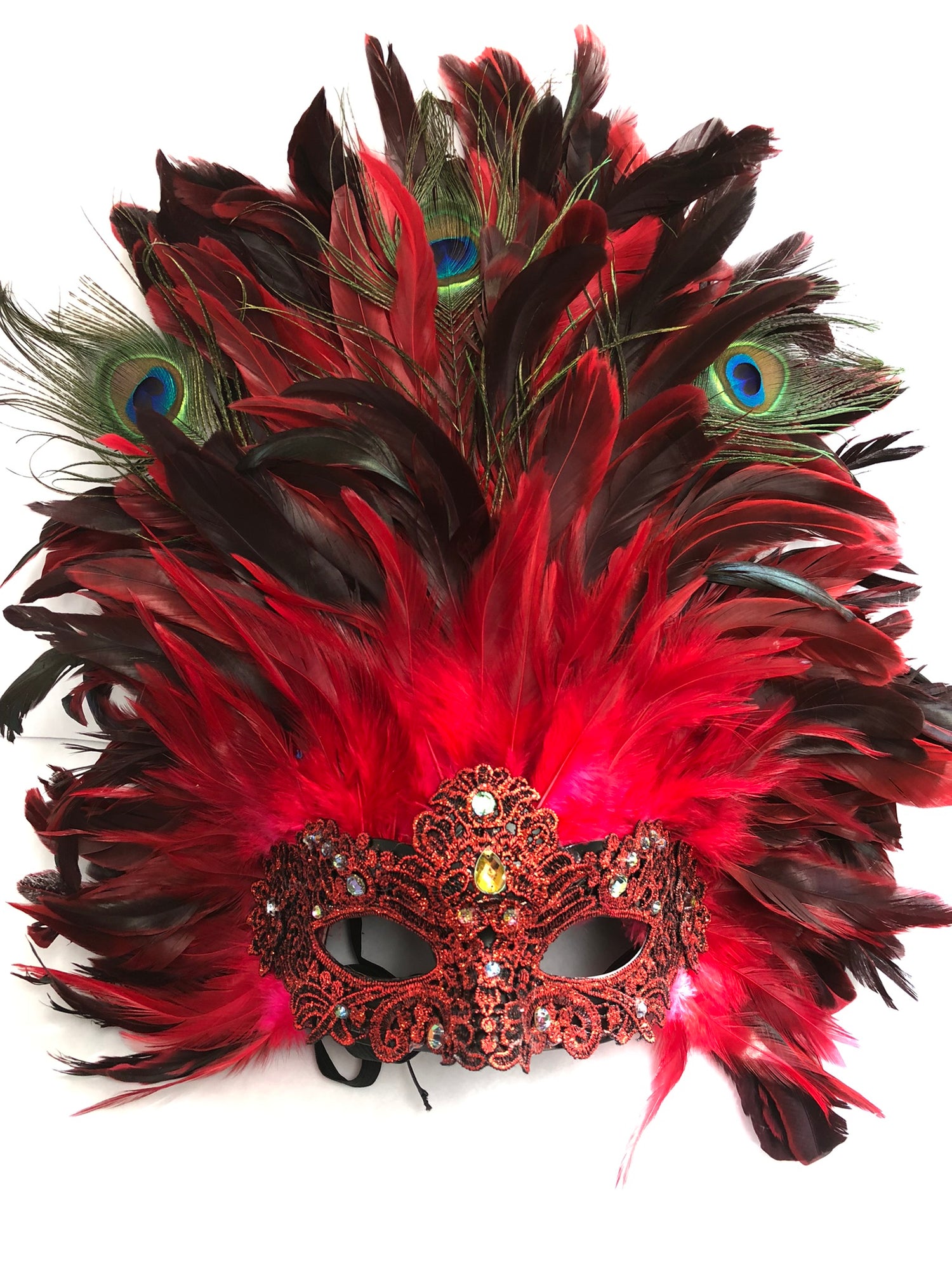 Majestic Mini Feather Mask - Crimson Flame