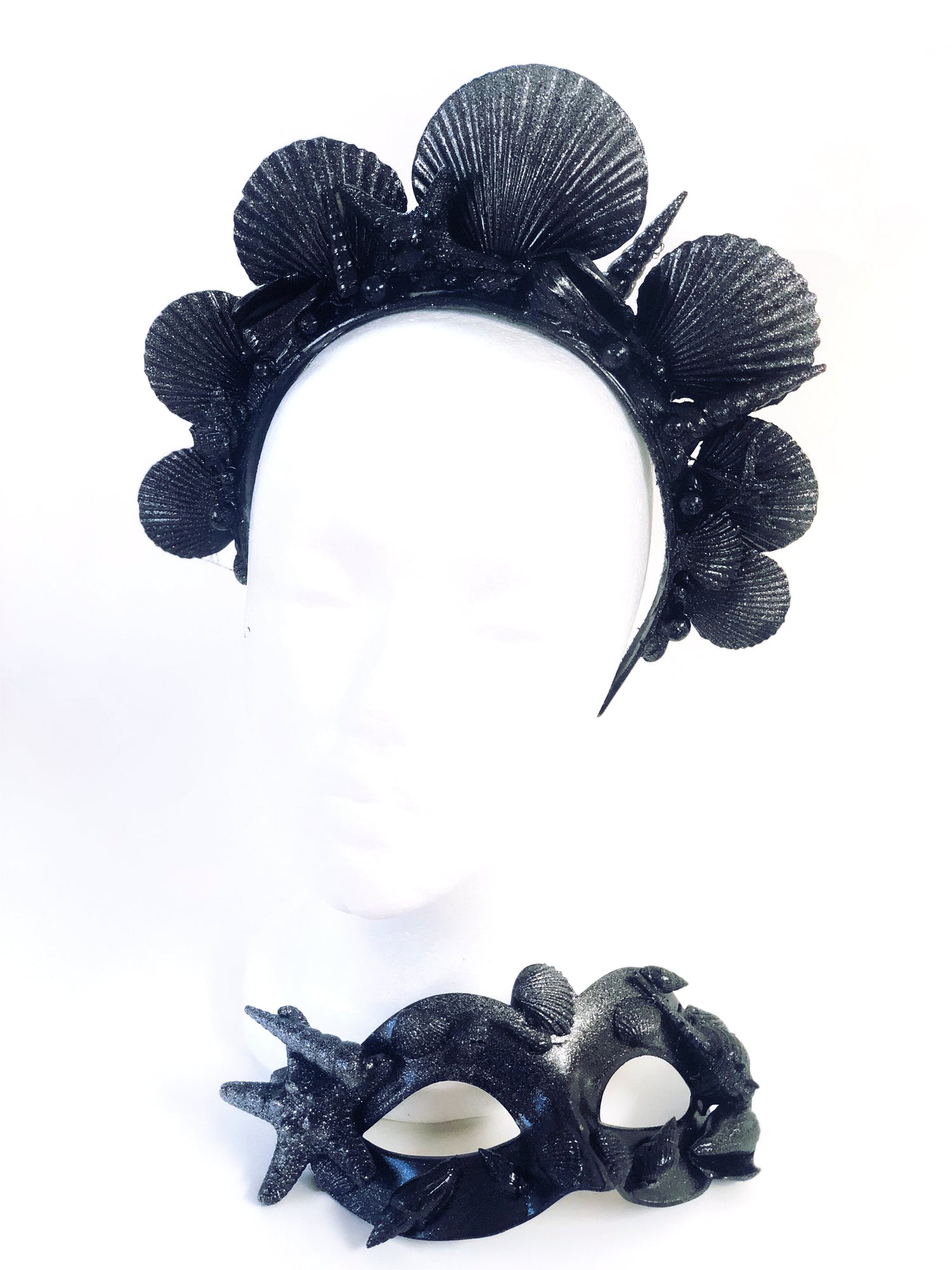 Black Shell Mermaid Crown &amp; Mask Set