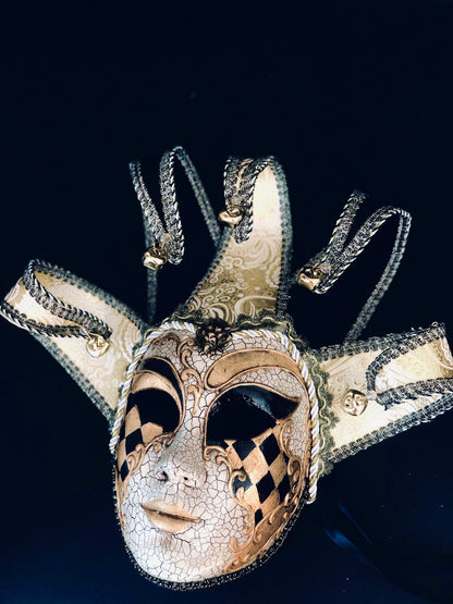 Venetian Jester Mask Pair in Gold and Ivory