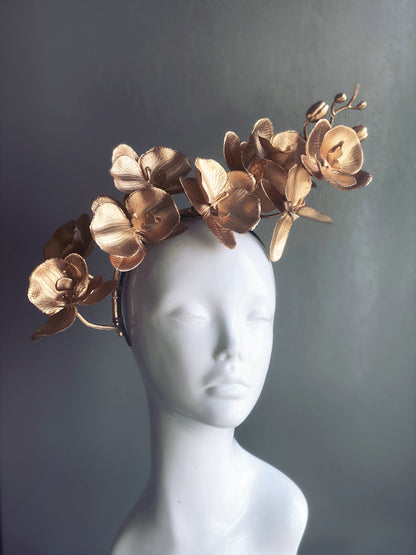 Gold Orchid Fascinator Hat