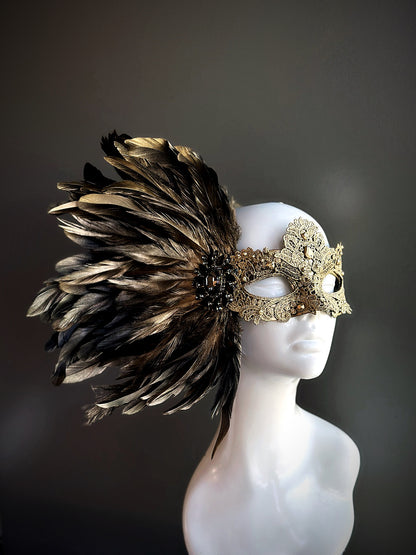 Lux Feather Mask - Gilded Plumes