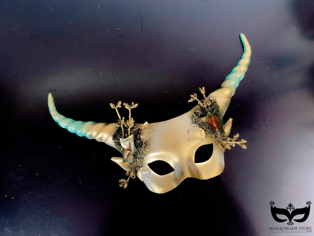 Long Horn Mask - Gold Teal