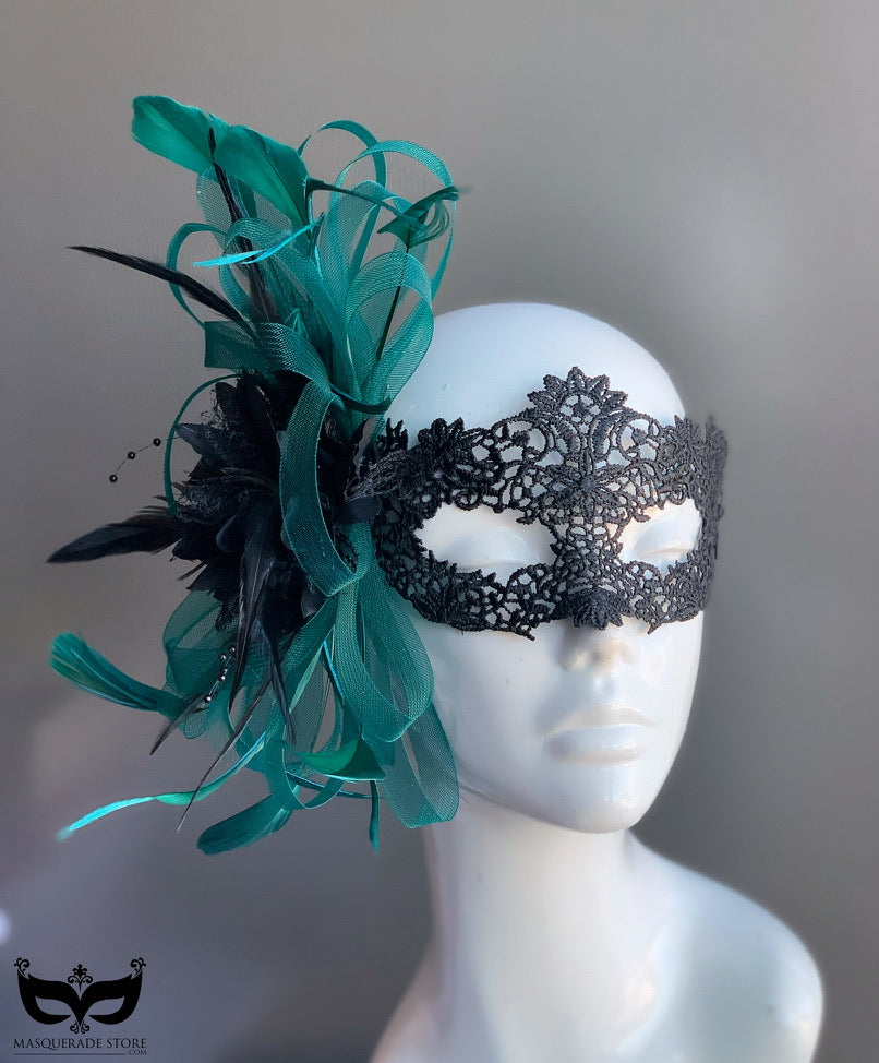 Lace &amp; Tulle - Green Teal Feathers