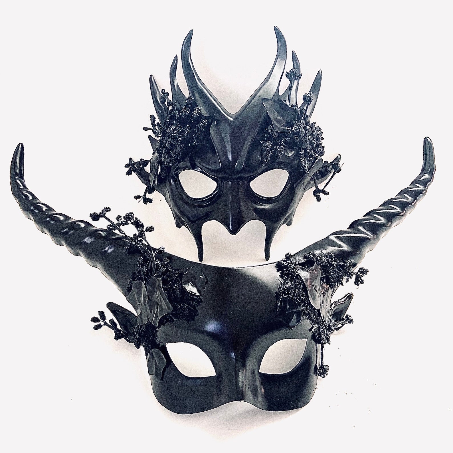 Couples Masquerade Masks Forest Horn Black | Masquerade Store