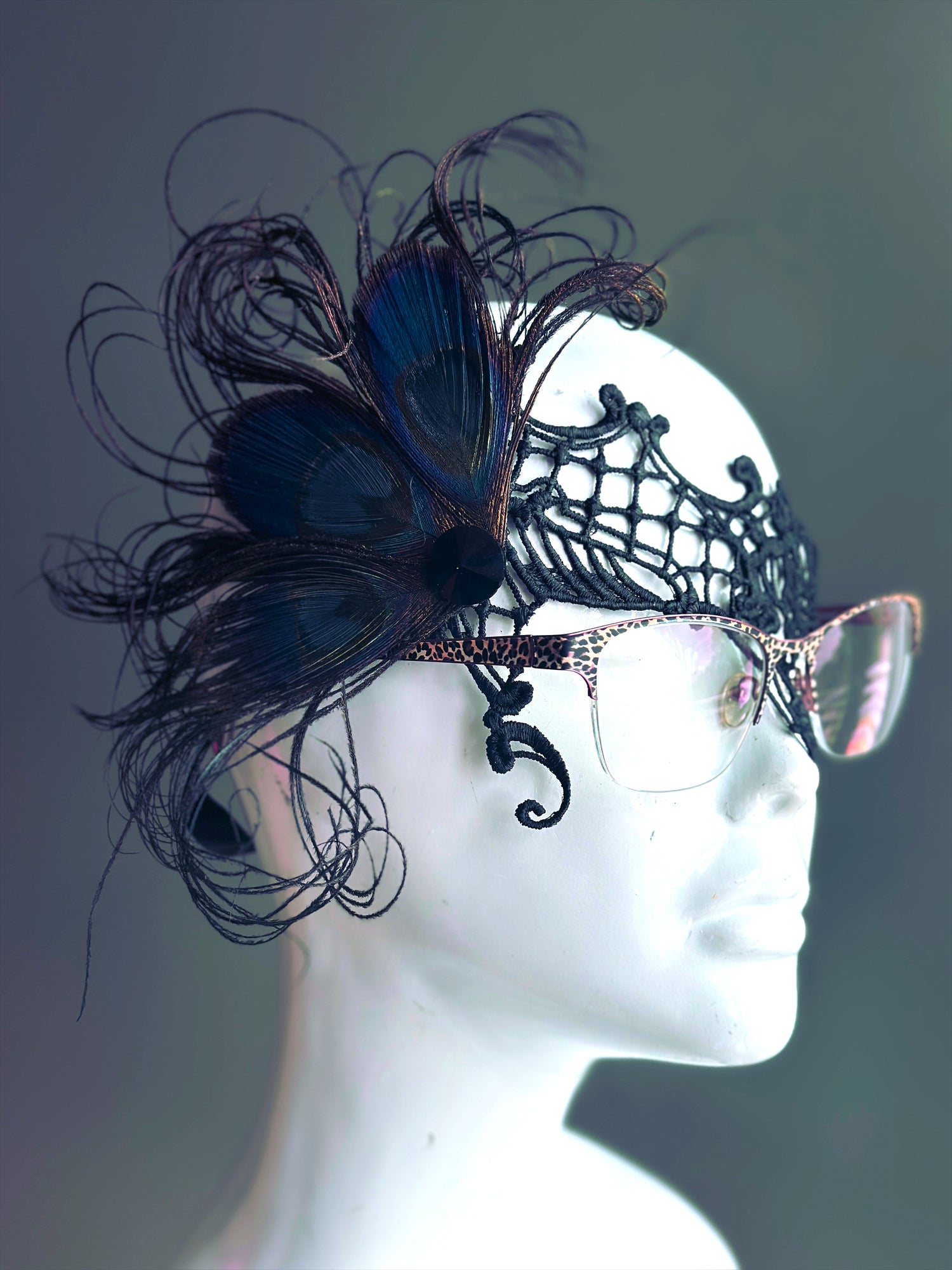 Eyeglass Mask - Black Peacock