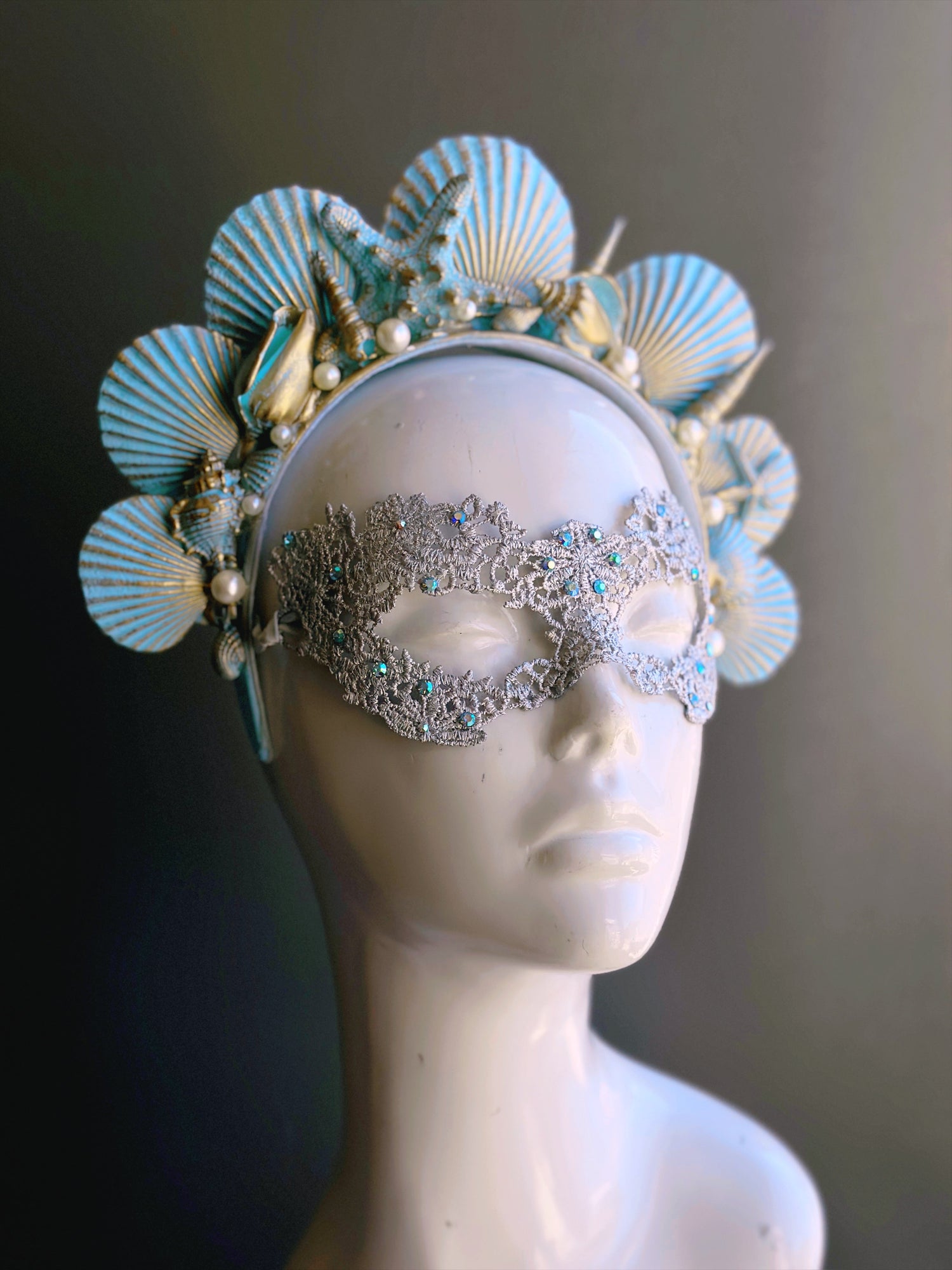 Mermaid Crown And Mask - Turquoise/Gold