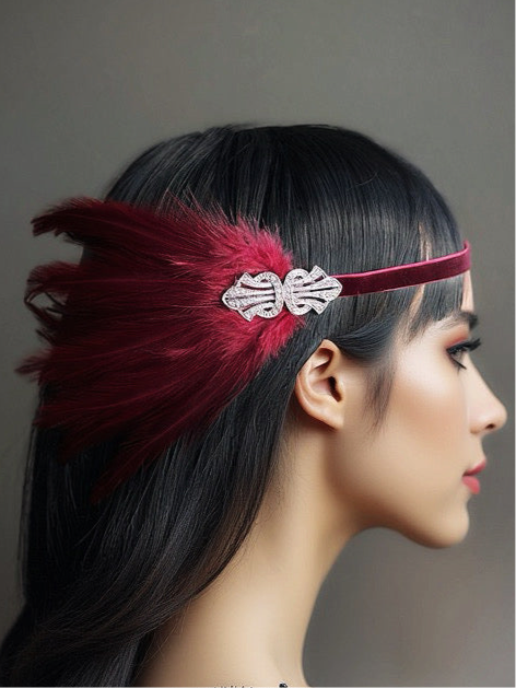 Red Feather and Velvet Headband