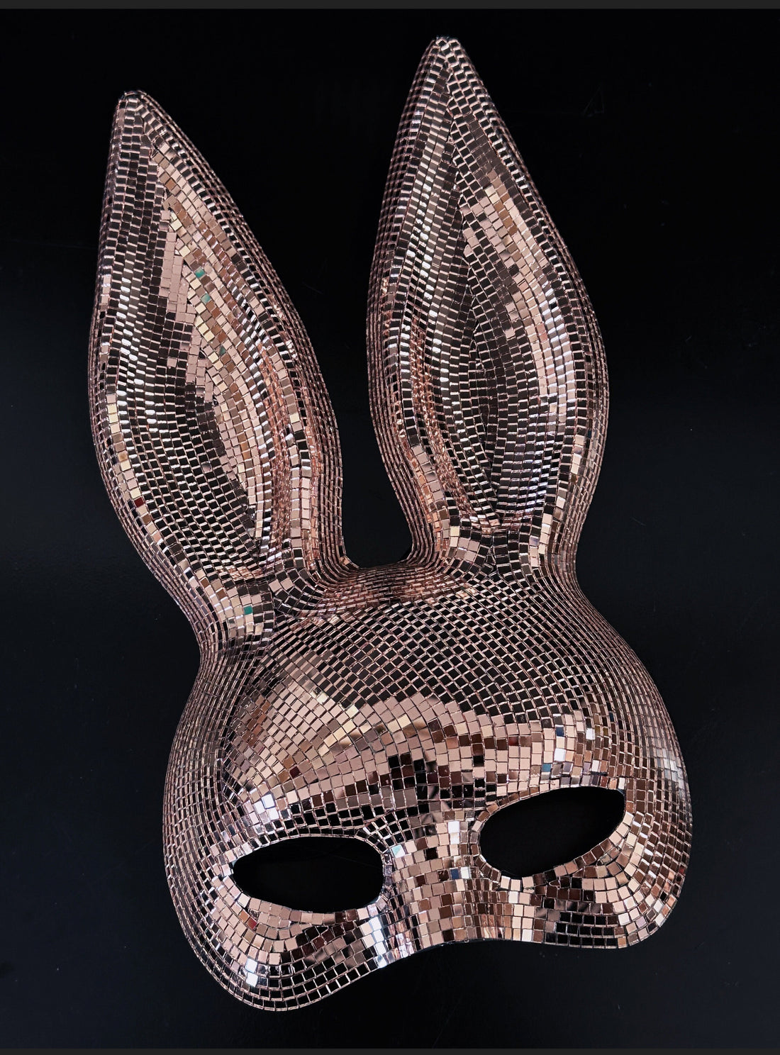 Disco ball bunny mask in rose gold.