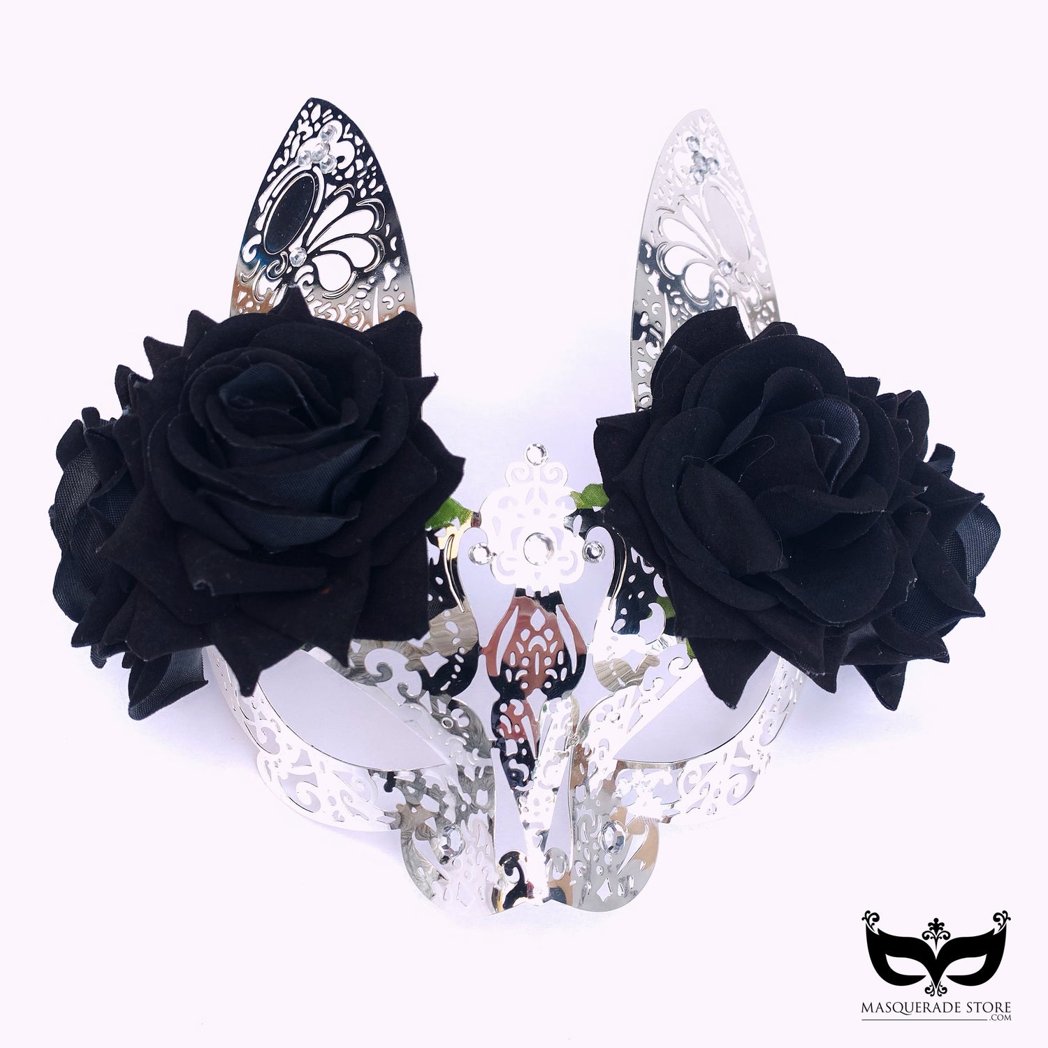 Metal Bunny Mask - Silver/Black Rose