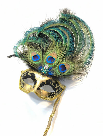 Handheld Gold Mask - Peacock Gallore