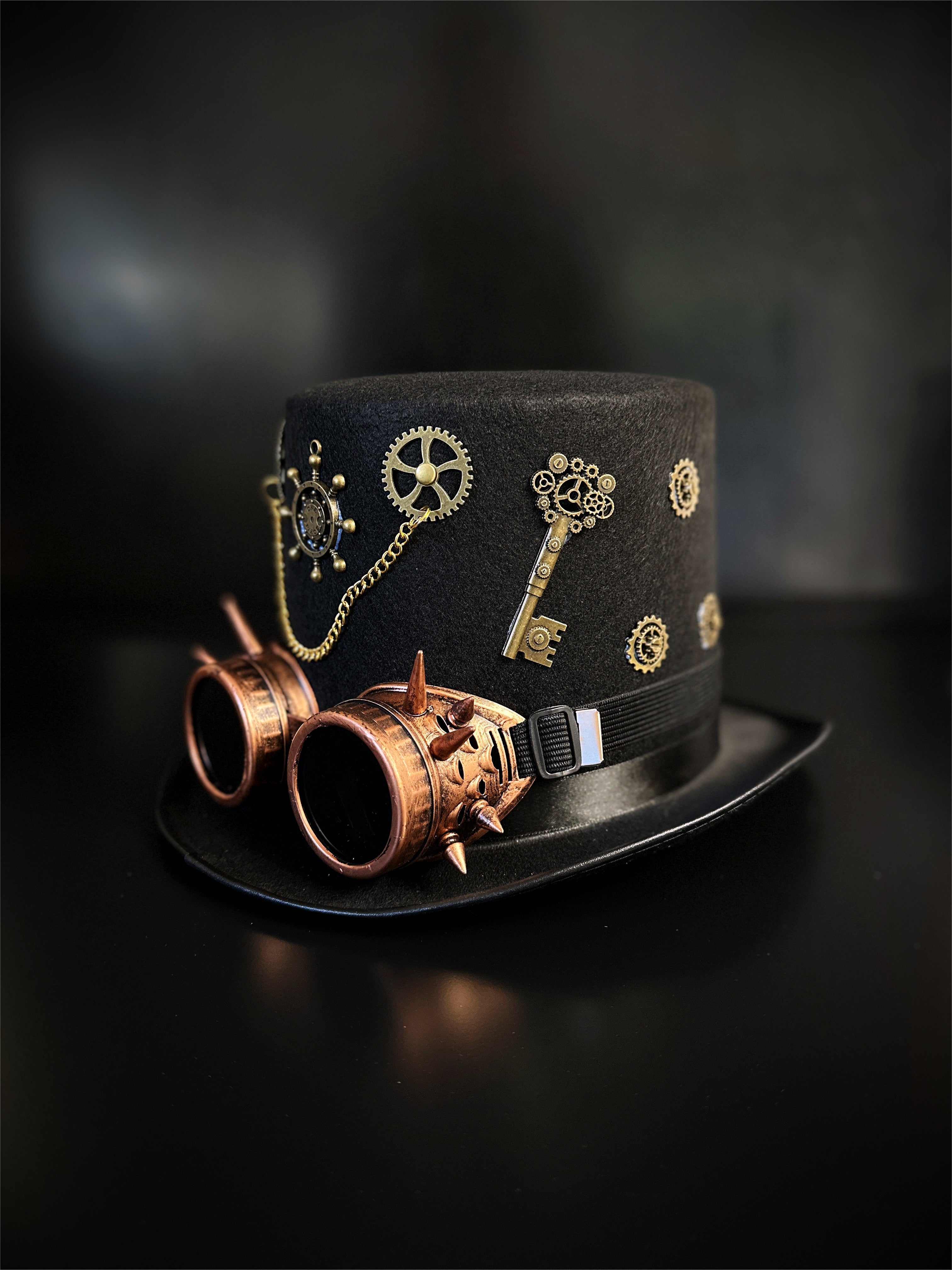 Steampunk Hat Black Spike Goggles Gears Masquerade Store