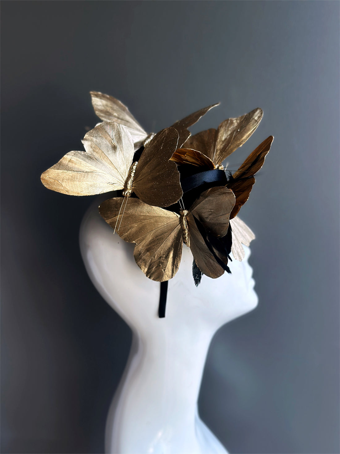 Butterfly Fascinator - Gold/Black