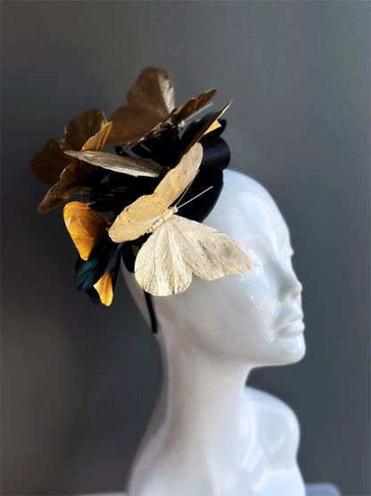 Butterfly Fascinator - Gold/Black