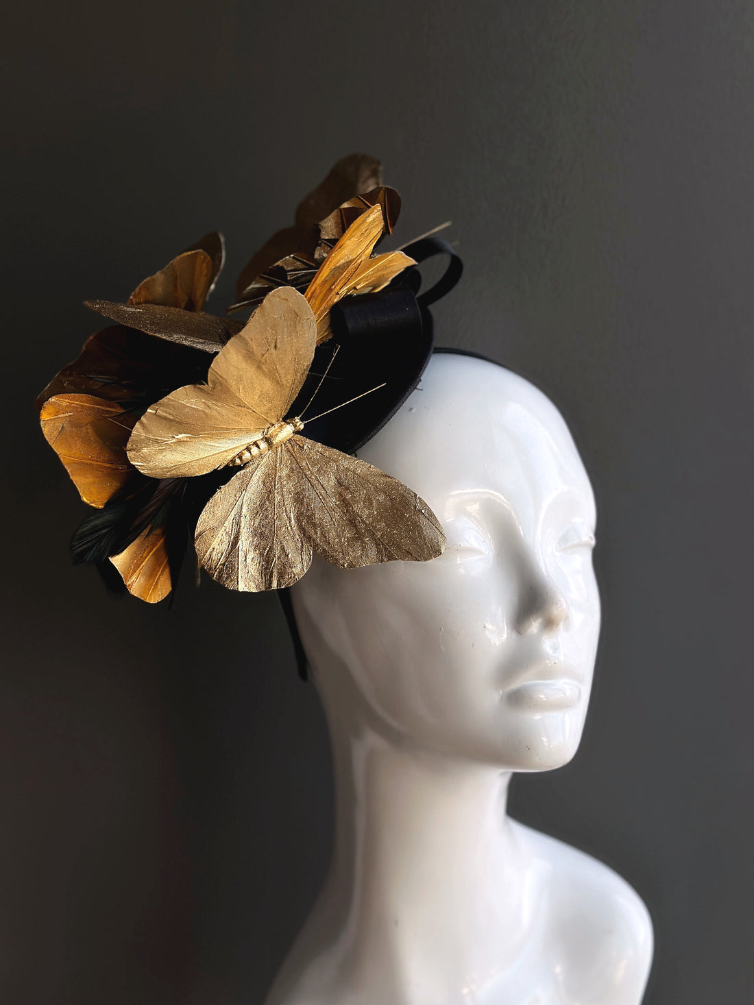 Black Gold Fascinator with Butterflies 