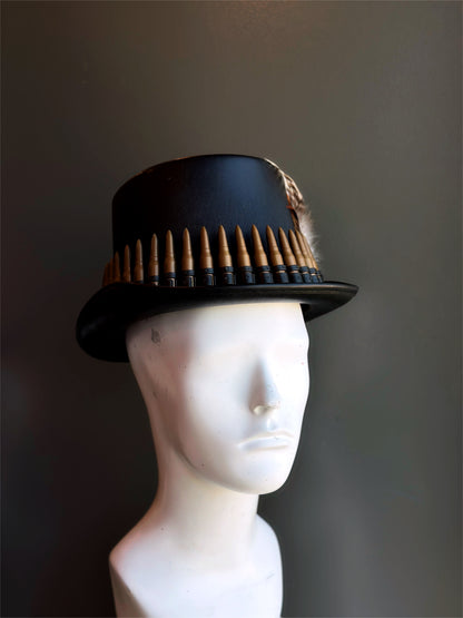 Bullet Band Steampunk Top Hat - Feathered Design