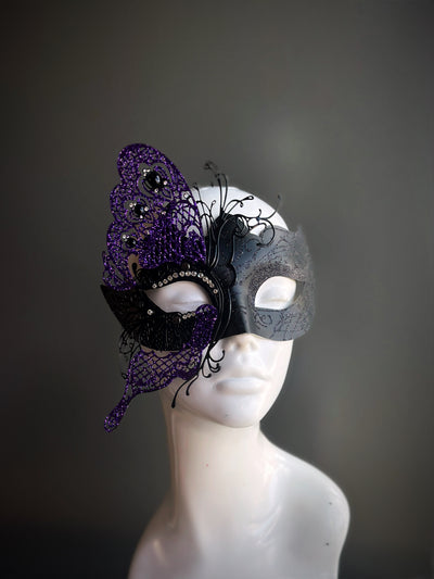 Metal Butterfly Mask - Black/Purple