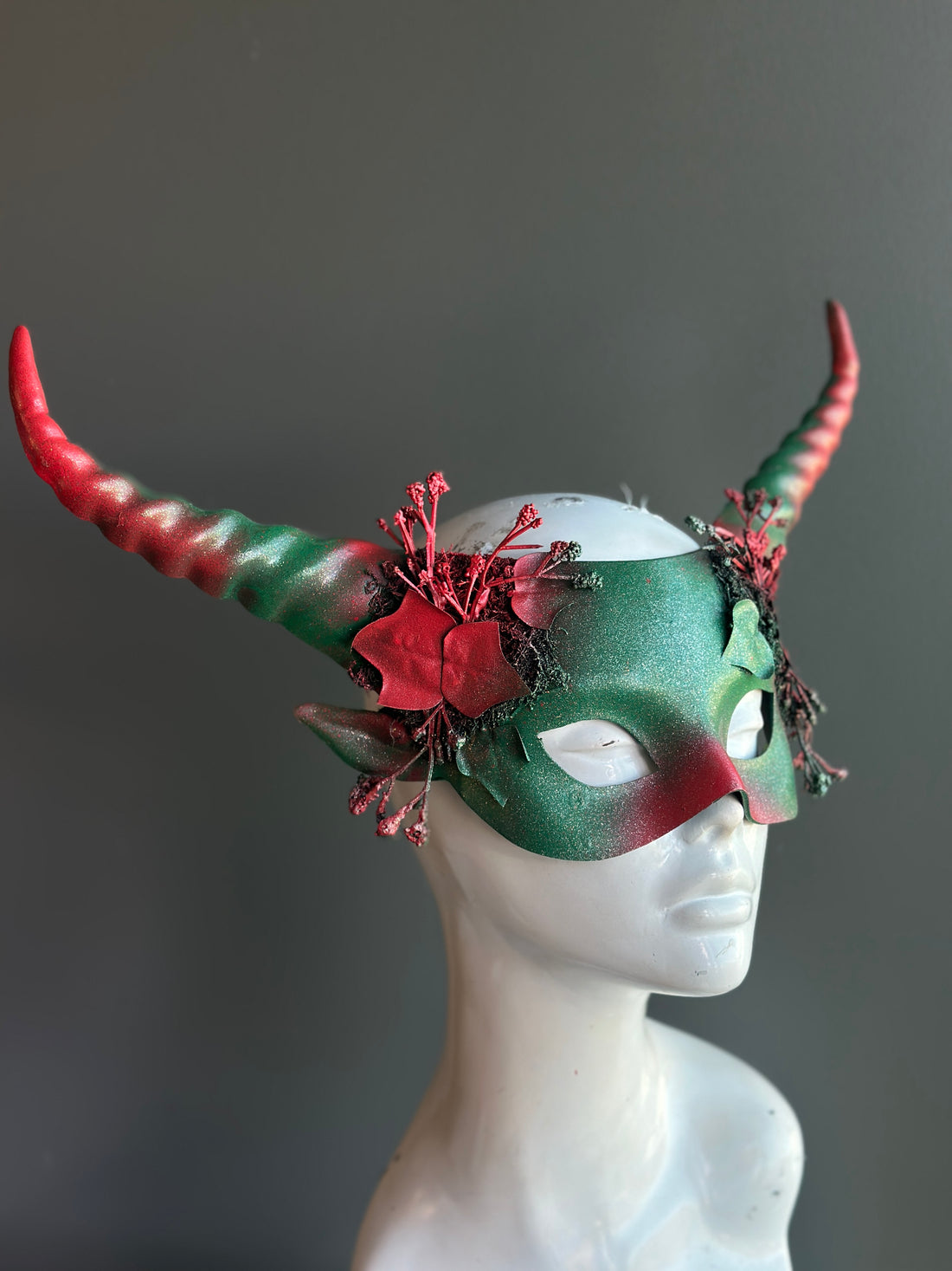 Holiday Horned Mask in Green &amp; Red