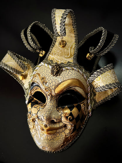 Venetian Jester Mask Pair in Gold and Ivory