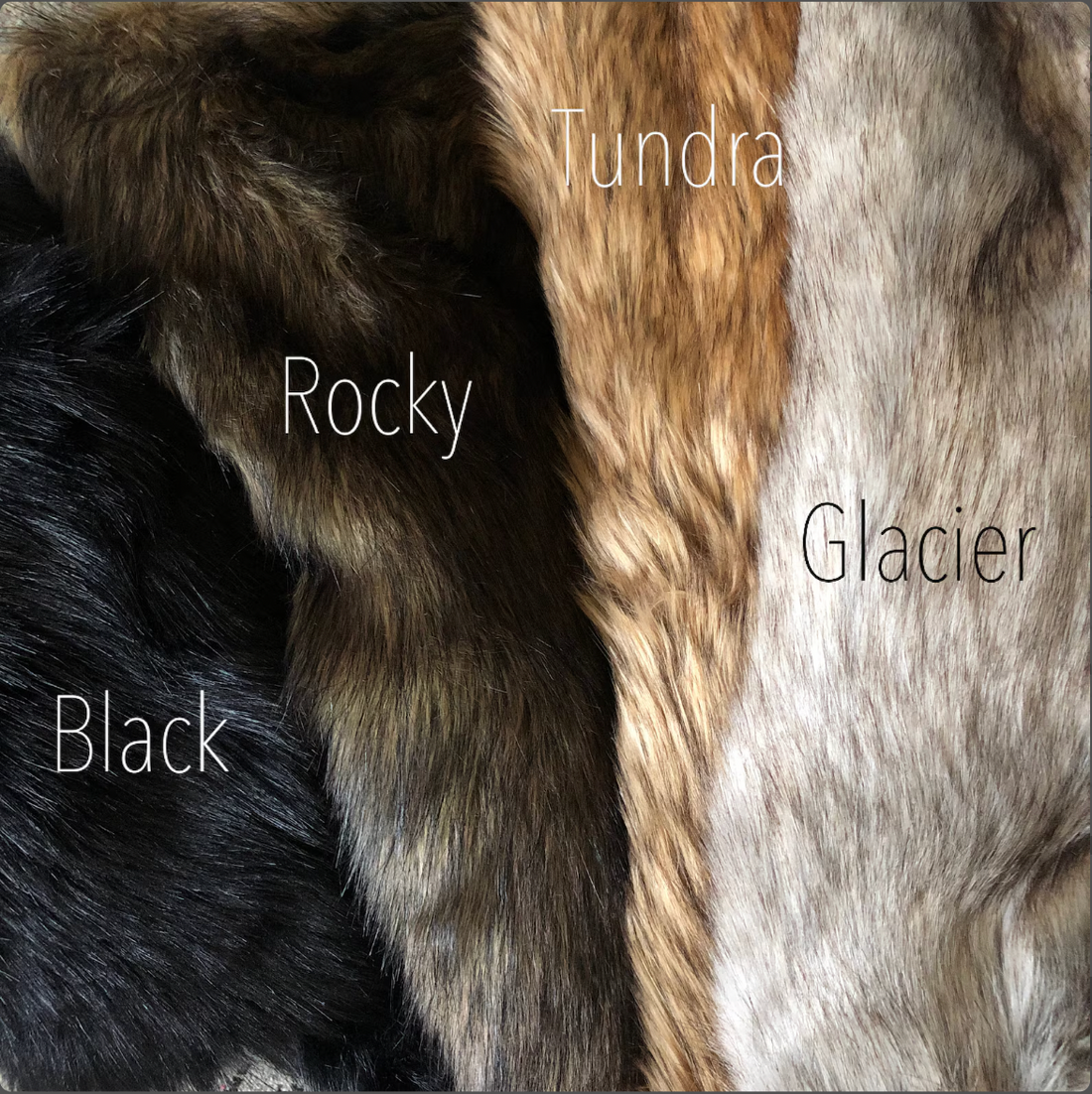 Vegan Fur Colors for mantles - Black Fur, Rocky Fur, Tundra Fur, Glacier Fur
