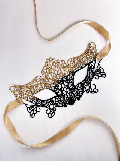 Isabelle Lace Mask - Gold Black