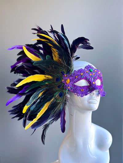 Macrame Feather Mask - Mardi Gras Purple