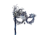 Womens metal hand held stick masquerade mask in black for sale.