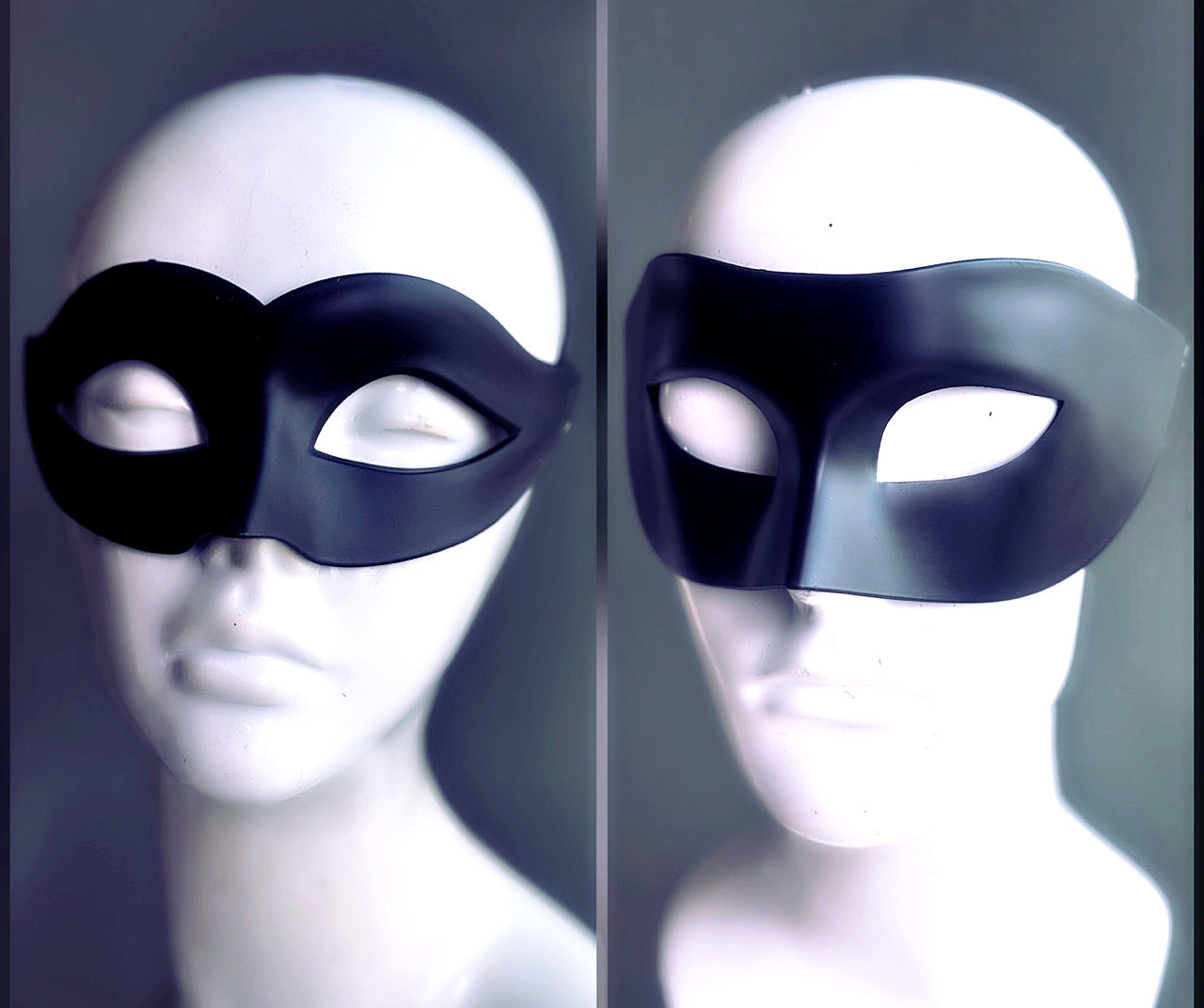 Set of two black classic masks with sleek and minimalist designs, perfect for formal events or costumes.