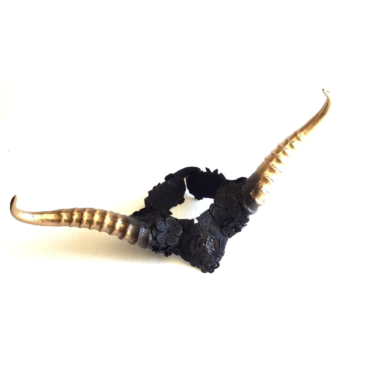 Black and Gold Floral Horned Headpiece with elegant design