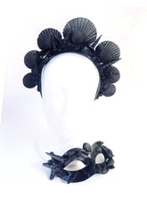 Black shell mermaid crown and mask set with ocean-inspired detailing