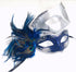 Silver and black couples masquerade mask set with peacock feather accents.