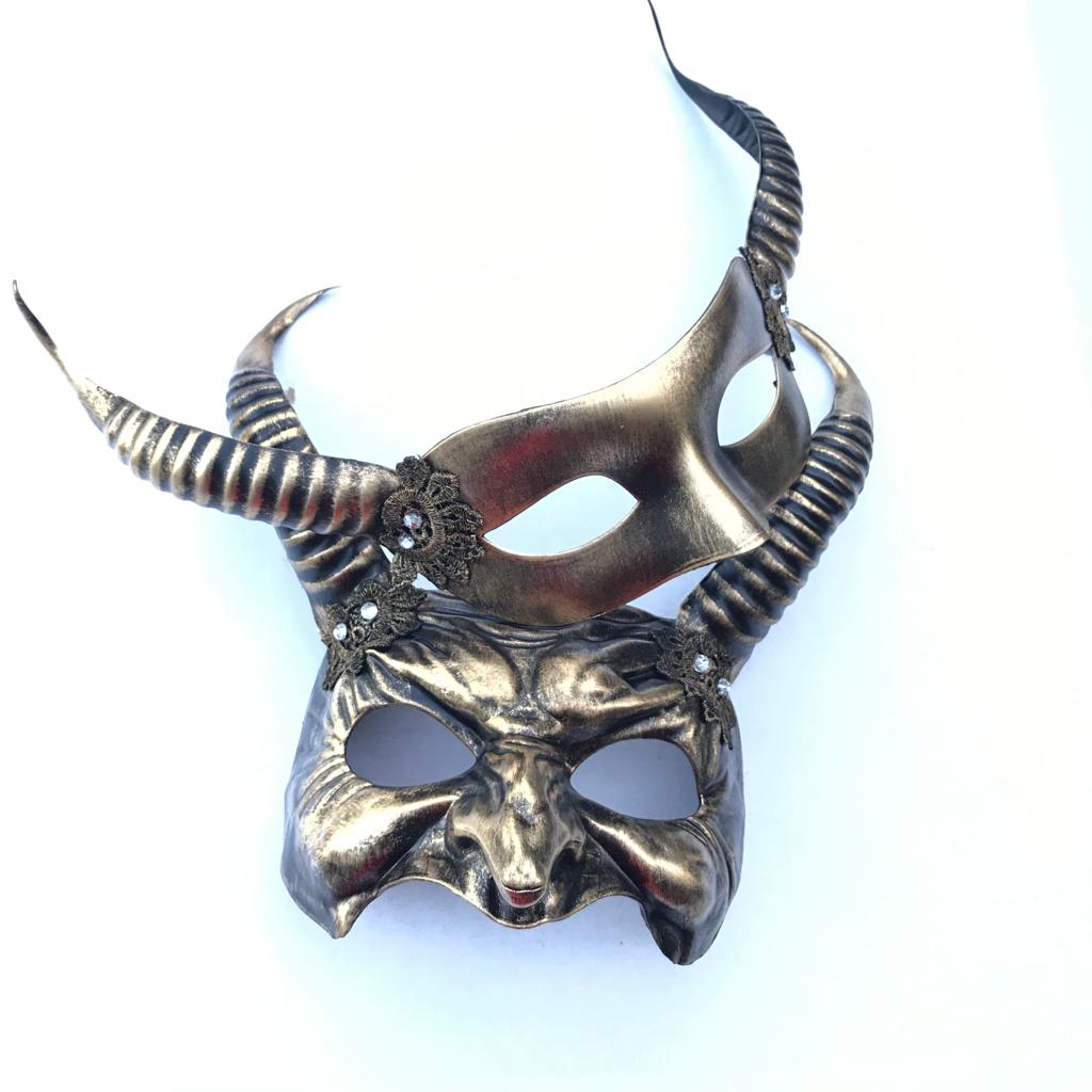 Gold Demon Horned masquerade mask with ornate detailing