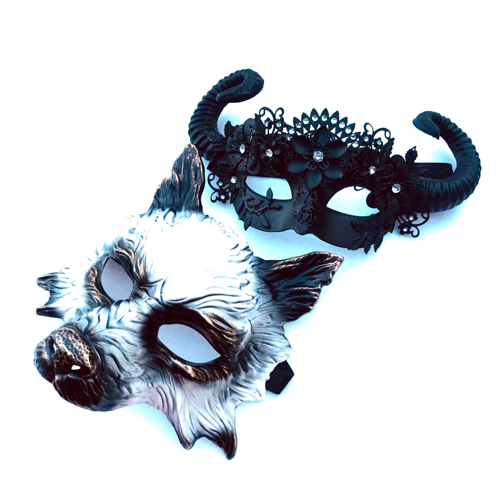 Wolf masquerade mask in White and bronze, with filigree details for couples