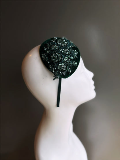  Elegant floral embroidered fascinator with shimmering sequins, perfect for formal events and year-round wear.