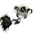 Black and silver Venetian jester and feathered masquerade mask pair with filigree and peacock feathers